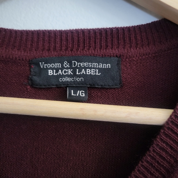 VROOM & DREESMANN Black Label Burgundy V-Neck Sweater Vest Size L - Picture 3 of 5